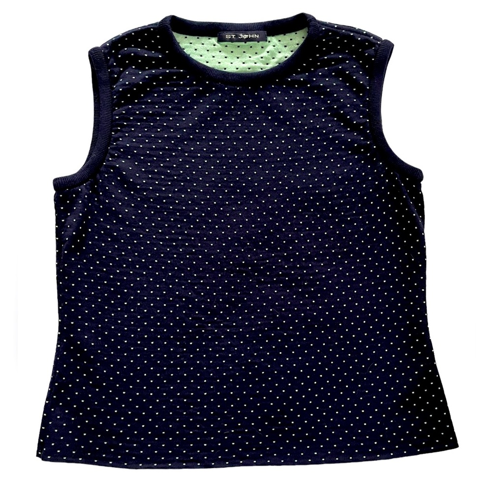 Vintage St John Navy Blue Polka Dot Sweater Tank Top